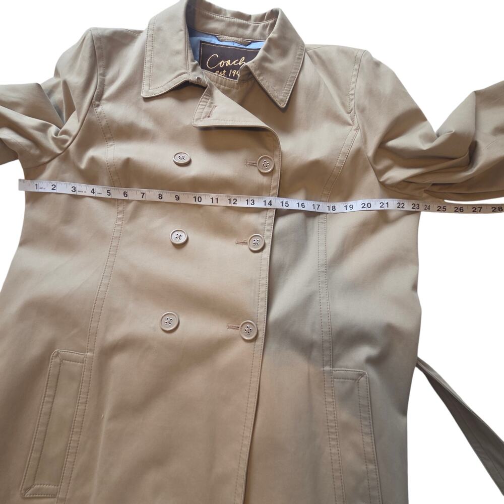 Coach Trench Coat Double Breasted, Belted, above the knee length, sz XL Tan - Picture 9 of 13